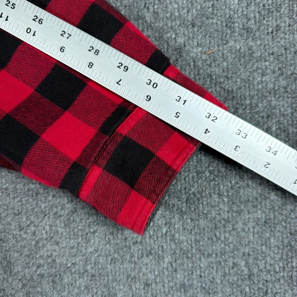 L.L. Bean Fleece Lined Flannel Shirt Jacket Mens Large Traditional Fit Red Black